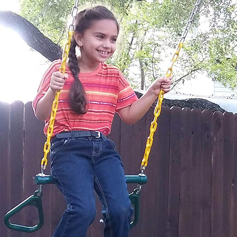 Trapézio de balanço infantil com corrente de ferro verde floresta